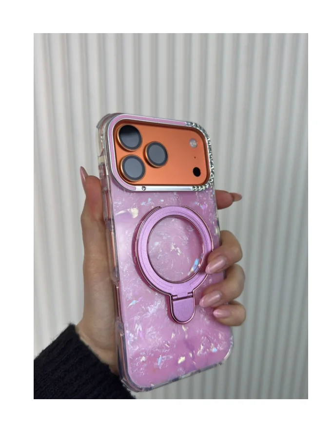 Standlı Ebruli Magsafe - Pembe (Temsili 17 Pro Max ile çekilmiştir, Ürünün uyumlu olduğu cihazlar altta seçenek olarak çıkmaktadır.) - Ürün görseli