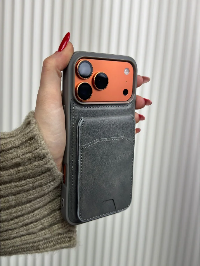 Deri Cüzdanlı - Gri (Temsili 17 Pro Max ile çekilmiştir, Ürünün uyumlu olduğu cihazlar altta seçenek olarak çıkmaktadır.) - Ürün görseli