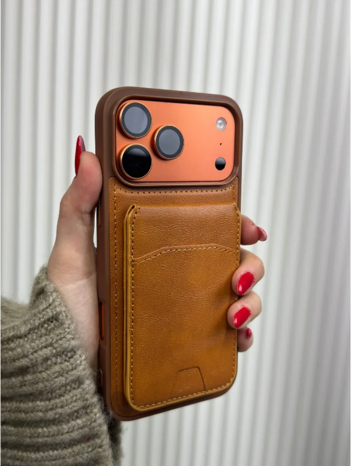 Deri Cüzdanlı - Turuncu (Temsili 17 Pro Max ile çekilmiştir, Ürünün uyumlu olduğu cihazlar altta seçenek olarak çıkmaktadır.) - Ürün görseli