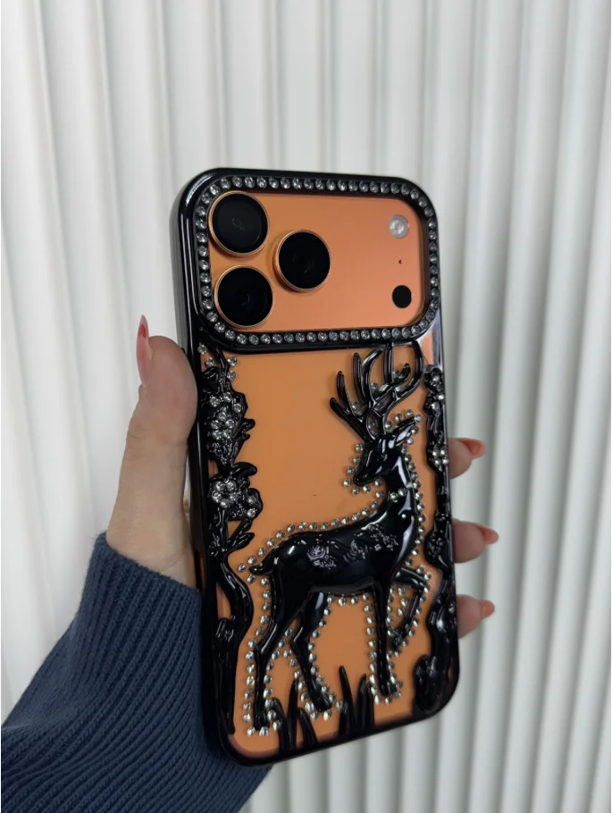 Svarowski taş esintili Deer Case - Siyah - (Temsili 17 Pro Max ile çekilmiştir, Uyumlu cihazlar altta seçenek olarak çıkmaktadır.) - Ürün görseli