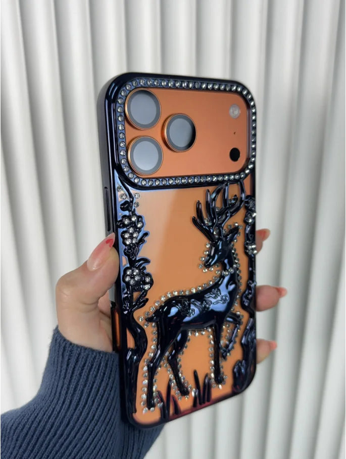 Svarowski taş esintili Deer Case - Abis Mavi - (Temsili 17 Pro Max ile çekilmiştir, Uyumlu cihazlar altta seçenek olarak çıkmaktadır.) - Ürün görseli